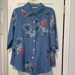 Blue Boxy 3/4 Sleeve Button Down Shirt
